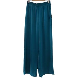 Modern Works Green Teal Pinstripe Wide Leg Pants NWT Sz S High Rise Tailored